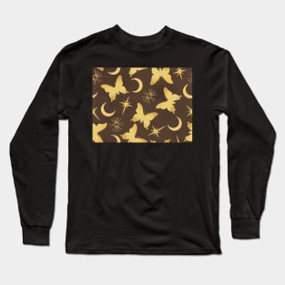 Gold Stamped Butterflies and Sunbursts on Bronze Long Sleeve T-Shirt